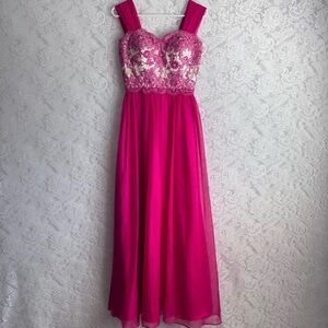 Temptation Pink Structured Bodice & Flowing Chiffon Skirt Formal Prom Dress 6